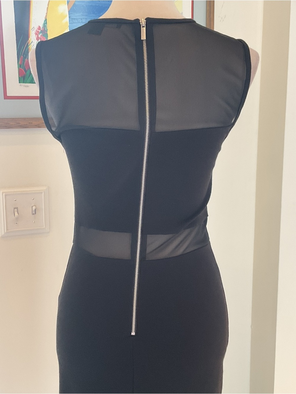 French Connection Black Midi Dress with Sheer Insets - Picture 10 of 12